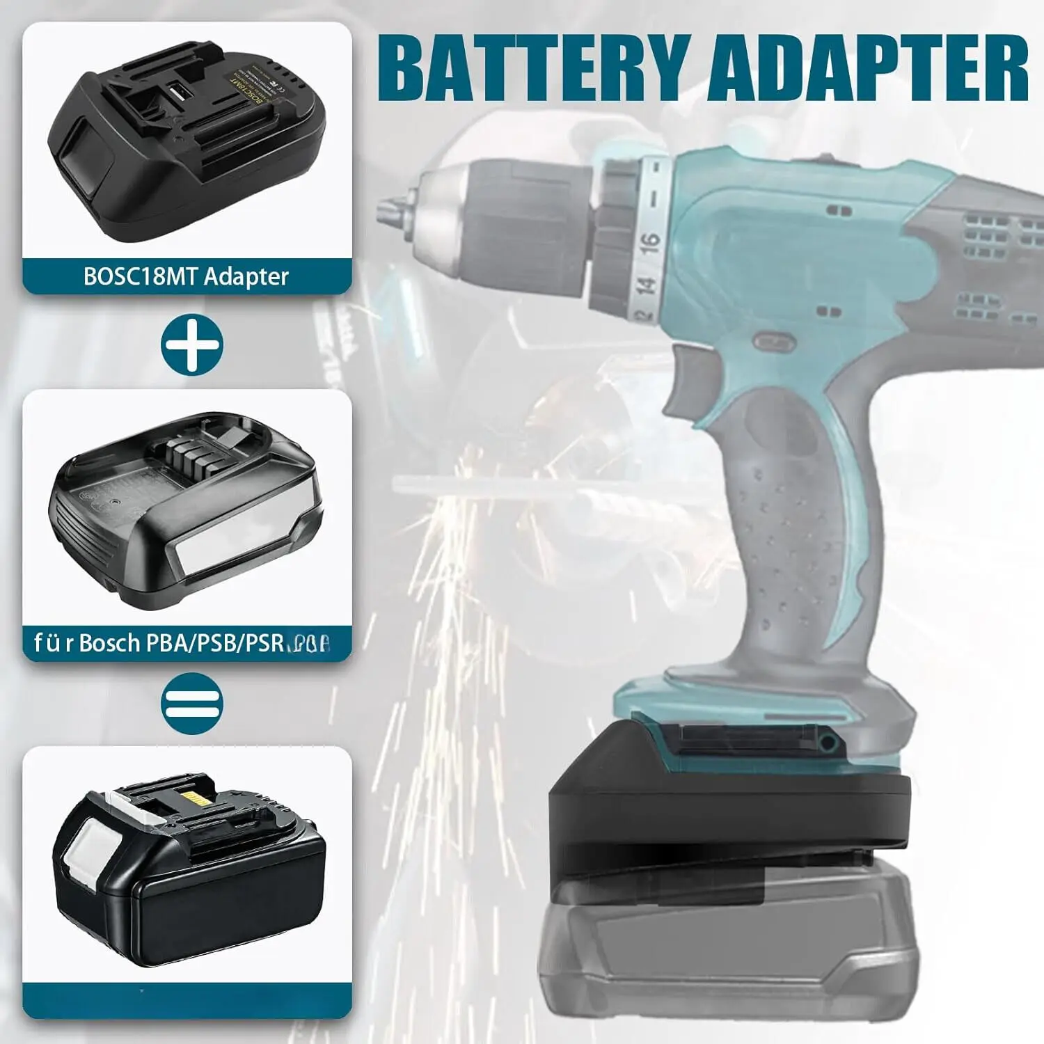 Brushless Cordless Electric Drill 18V - Bosch-Kompatibler Adapter für Makita-Werkzeuge: Konverter für